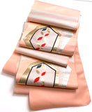 WHOLE BOLT OF OBI SILK, Silver Hexagons, Flowers with Peach, Stiff Ornate Heavy Thick Silk from Japan, 5 Yards #534