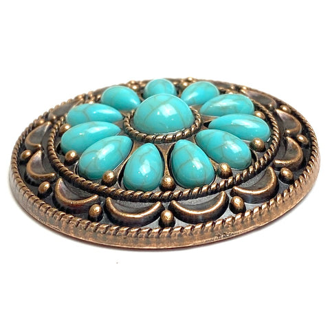 Broche poussin vintage incrustée de turquoise et d'argent gravé du sud Broche poussin vintage incrustée de turquoise et d'argent gravé du sud