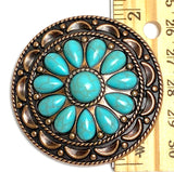 Re-Stocked, Turquoise Flower Antique Copper Concho 2" Screw Back  #SWH-136