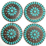 Re-Stocked, Extra Large, Forty-One Turquoise Flower Antique Copper Concho 3" Screw Back  #SWH-137
