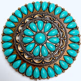 New Markdown, Extra Large, Forty-One Turquoise Flower Antique Copper Concho 3" Screw Back  #SWH-137