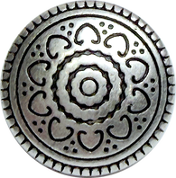 Re-Stocked, Smaller Size Silver Ten Hearts Metal Button 1/2" Shank Back, Pack of THREE # SWC-13-3
