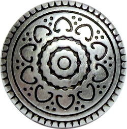 Re-Stocked, Smaller Size Silver Ten Hearts Metal Button 1/2" Shank Back, Pack of THREE # SWC-13-3