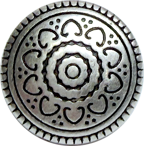 Re-Stocked, Smaller Size Silver Ten Hearts Metal Button 1/2" Shank Back, Pack of THREE # SWC-13-3