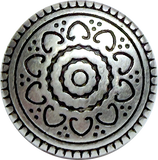 Re-Stocked, Smaller Size Silver Ten Hearts Metal Button 1/2" Shank Back, Pack of THREE # SWC-13-3