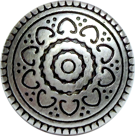 Re-Stocked, Silver Ten Hearts Metal Button 13/16"  Shank Back  #SWC-2