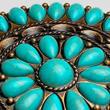 New Markdown, Extra Large, Forty-One Turquoise Flower Antique Copper Concho 3" Screw Back  #SWH-137