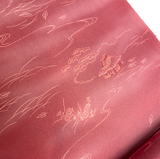 Dusty Red / Brick Red Landscape, Vintage Kimono Silk Crepe from Japan, Bokashi? By the Yard #536