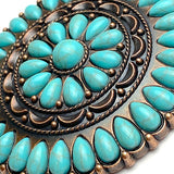 Re-Stocked, Extra Large, Forty-One Turquoise Flower Antique Copper Concho 3" Screw Back  #SWH-137