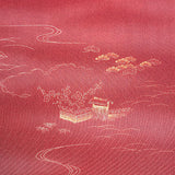 Dusty Red / Brick Red Landscape, Vintage Kimono Silk Crepe from Japan, Bokashi? By the Yard #536