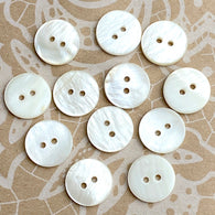 Re-Stocked, Off-White/Ivory/Ecru River Shell 5/8" 2-hole Button, 15MM, Pack of 12  #SK-1771