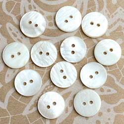 Off-White/Ivory/Ecru River Shell 5/8" 2-hole Button, Pack of 12, 15mm for $12.00  #SK-1771