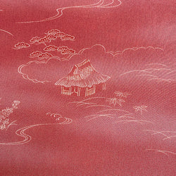 Dusty Red / Brick Red Landscape, Vintage Kimono Silk Crepe from Japan, Bokashi? By the Yard #536