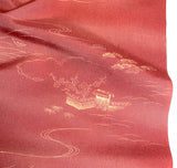 Dusty Red / Brick Red Landscape, Vintage Kimono Silk Crepe from Japan, Bokashi? By the Yard #536