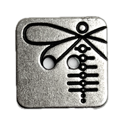 Dragonfly Silver/Black Metal Square 2 hole button, 5/8" Pack of TWO, #SWC-170-2