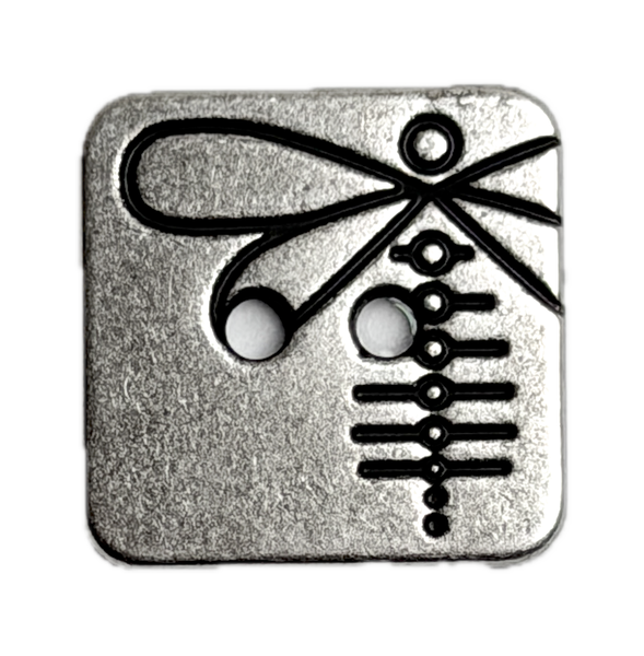 Dragonfly Silver/Black Metal Square 2 hole button, 5/8" Pack of TWO, #SWC-170-2