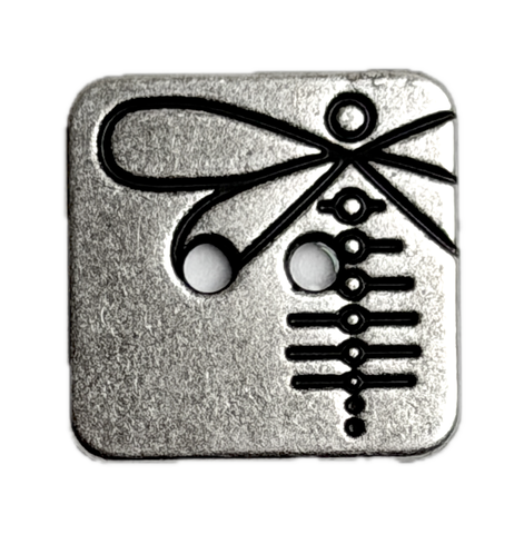 Dragonfly Silver/Black Metal Square 2 hole button, 5/8" Pack of TWO, #SWC-170-2