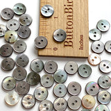 Re-Stocked, Graphite Silvery Charcoal 3/8" Tiny Shiny Iridescent Shell, 10mm Pack of 100 Buttons  # LP-48