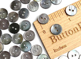 Re-Stocked, Graphite Silvery Charcoal 3/8" Tiny Shiny Iridescent Shell, 10mm Pack of 100 Buttons  # LP-48