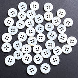 White Shell 4-Hole 7/16"- 1/2" Small Rimmed 11mm Button, Pack of 40/45  # LP-74