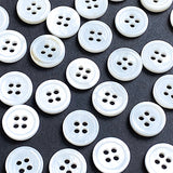 White Shell 4-Hole 7/16"- 1/2" Small Rimmed 11mm Button, Pack of 40/45  # LP-74
