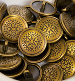 Brass/Black Mandala Button 15/16" Metal Button, 23mm / Shank Back Pack of TWO #SWC-173-2