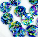 Re-Stocked, Blue Psychedelic Abstract Shell, 9/16" Colorful 14mm 2-Hole Button, Pack of 20 # LP-76