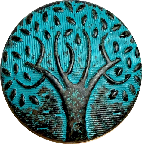 Running Low, Tree of Life, Turquoise Patina/Brown 1" Metal Button Shank Back #SWC-31