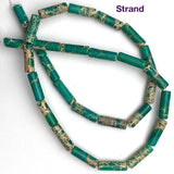 Re-Stocked, Green/Taupe Imperial Jasper Cylinder Beads, 13mm x 4mm, 1/2" Long, Strand of 25 Beads/nd of  #LP-40
