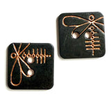 Re-Stocked, Dragonfly on Black/Copper Metal Square 2 hole button, 5/8"  #SWC-53
