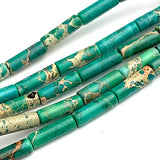 Re-Stocked, Green/Taupe Imperial Jasper Cylinder Beads, 13mm x 4mm, 1/2" Long, Strand of 25 Beads/nd of  #LP-40