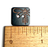 Re-Stocked, Dragonfly on Black/Copper Metal Square 2 hole button, 5/8"  #SWC-53