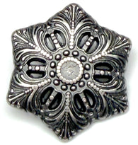Snowflake Button, 7/8" Silver Metal Hexagon Shape, Shank Back, Tiny Cut-Outs  #SWC-49