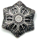 Snowflake Button, 7/8" Silver Metal Hexagon Shape, Shank Back, Tiny Cut-Outs  #SWC-49
