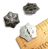 Snowflake Button, 7/8" Silver Metal Hexagon Shape, Shank Back, Tiny Cut-Outs  #SWC-49