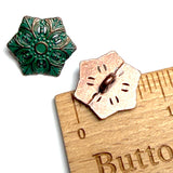 Snowflake Button Green, Hexagon Shape, Metal 13/16"  #SWC-50