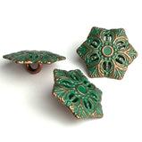 Snowflake Button Green, Hexagon Shape, Metal 13/16"  #SWC-50