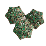 Snowflake Button Green, Hexagon Shape, Metal 13/16"  #SWC-50