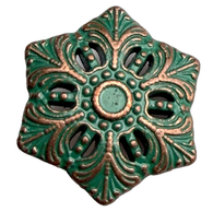 Snowflake Button Green, Hexagon Shape, Metal 13/16"  #SWC-50