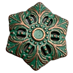 Snowflake Button Green, Hexagon Shape, Metal 13/16"  #SWC-50