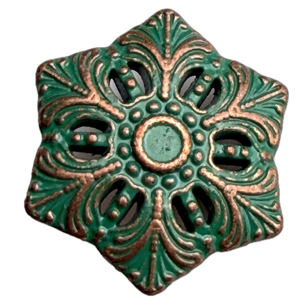 Snowflake Button Green, Hexagon Shape, Metal 13/16"  #SWC-50