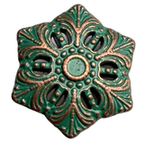 Snowflake Button Green, Hexagon Shape, Metal 13/16"  #SWC-50