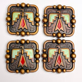 1-1/2" Thunderbird, Green + Red Enamel with Copper Square Screw Back Concho 1.5"  #SWH-120