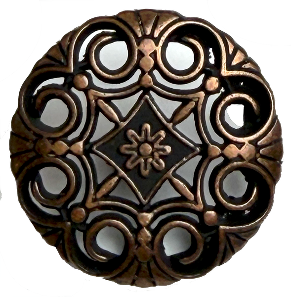 New Orleans Lacy Black Copper Filigree Metal Shank Back Button 13/16"  #SWC-40