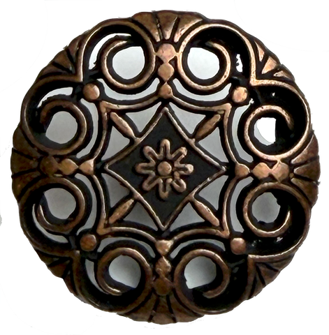 New Orleans Lacy Black Copper Filigree Metal Shank Back Button 13/16"  #SWC-40