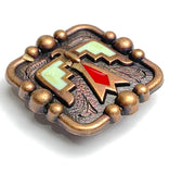 1-1/2" Thunderbird, Green + Red Enamel with Copper Square Screw Back Concho 1.5"  #SWH-120