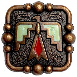 1-1/2" Thunderbird, Green + Red Enamel with Copper Square Screw Back Concho 1.5"  #SWH-120