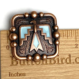 1-1/2" Thunderbird, Light Blue Enamel with Copper Square Screw Back Concho 1.5"  #SWH-148