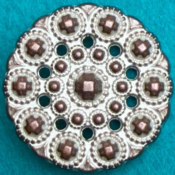 Running Low, Copper/White Bead-Look 15/16" Metal Shank Back 25mm Button  #SWC-47