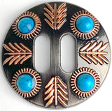 SALE, Four Feathers Four Stones Brown Slotted Concho with 'Turquoise' 1.5"  #SWH-147